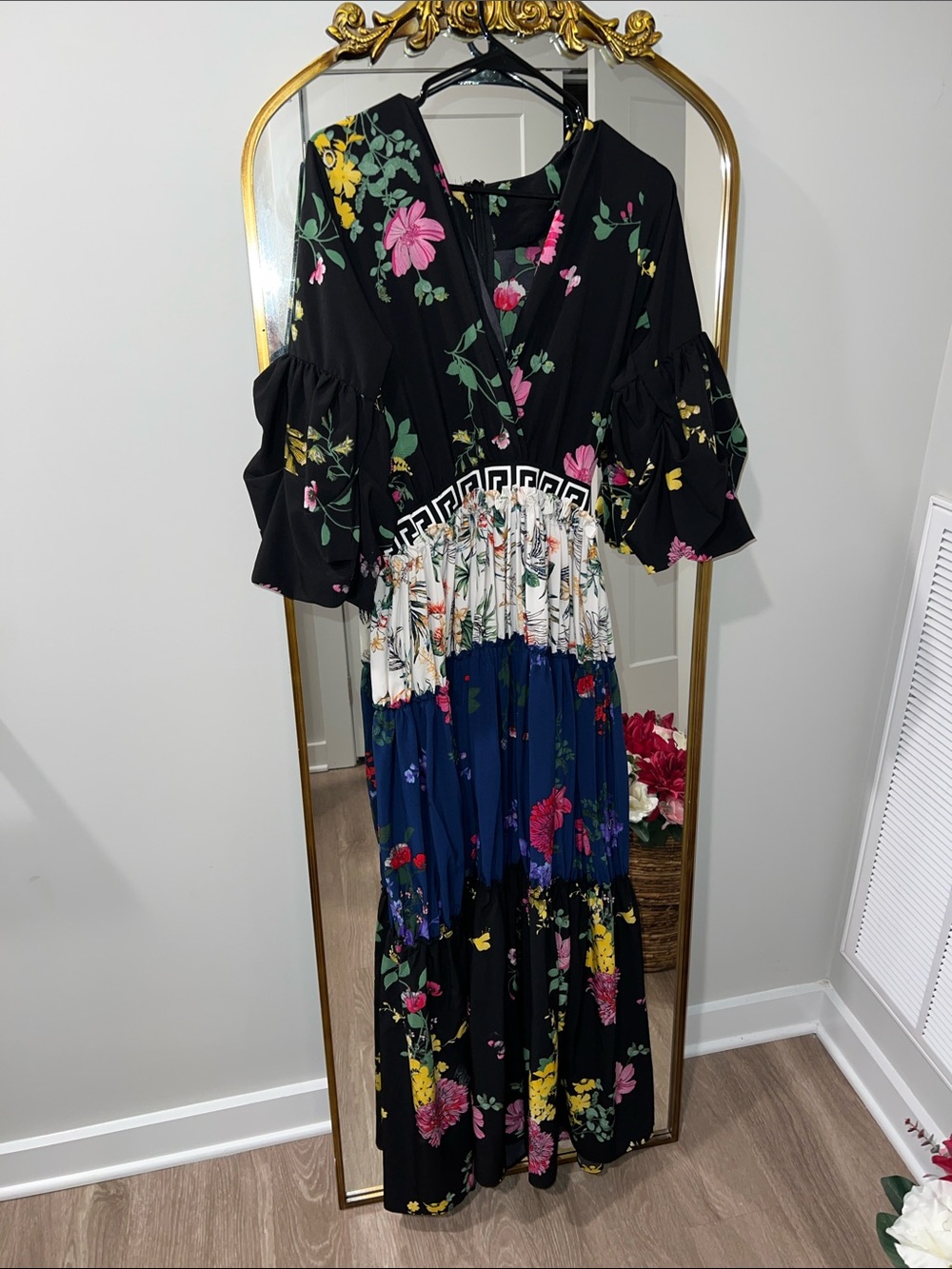 Floral Tiered Maxi Dress - Black Multi